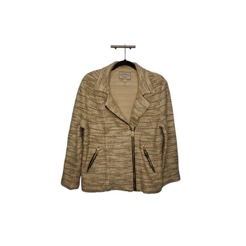 Lucky Brand‎ Tweed Side Zip Blazer Jacket Size Large Cream Black Full Zip